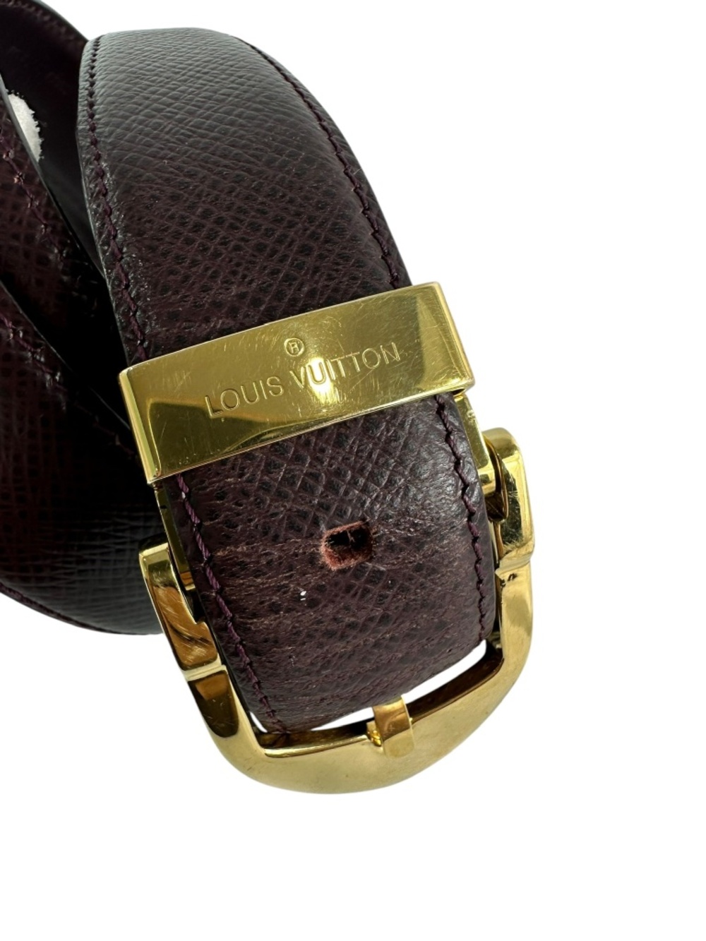 Genuine vintage LOUIS VUITTON taiga Bordeaux leather belt 44 Large